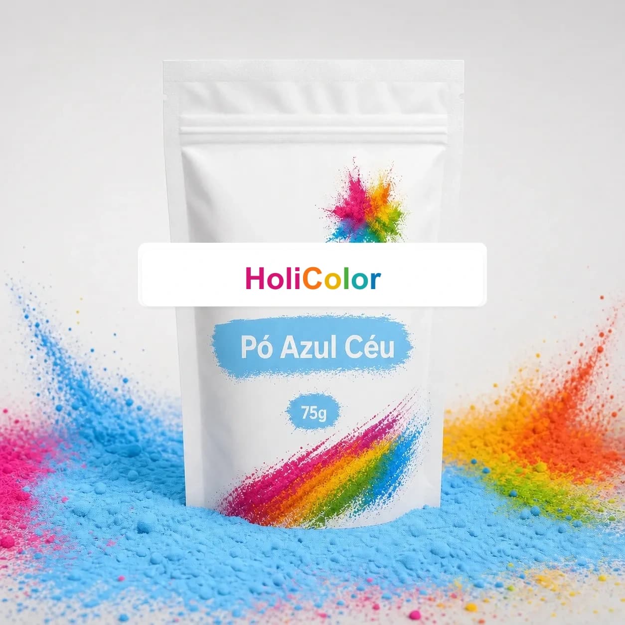 Saco de Pó Azul Céu HoliColor.pt com pó holi azul claro
